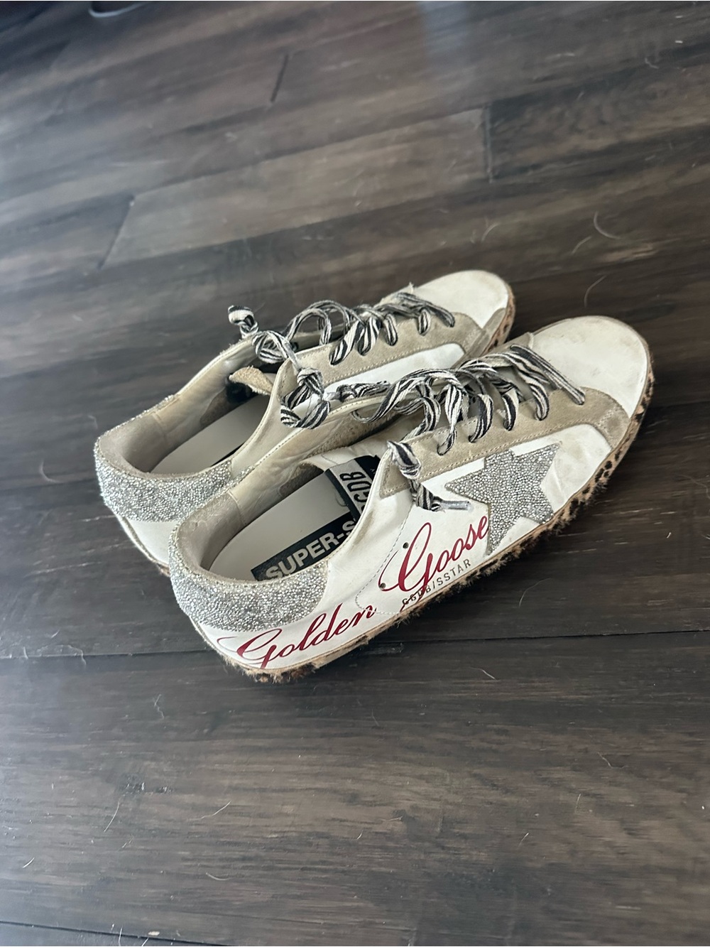 Golden Goose Swarovski Superstar Sneakers in White and Silver